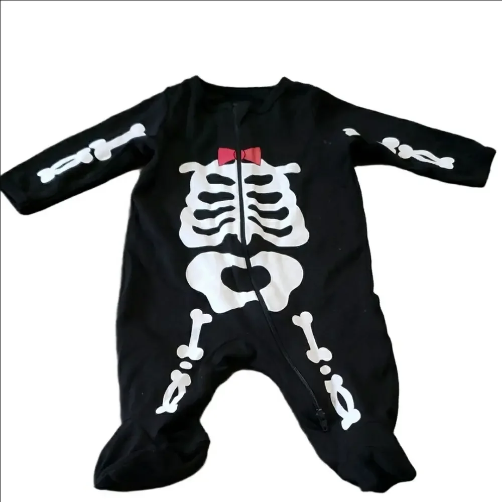 Black Skeleton Bow Tie Boy's One Piece Sleeper Pajama 0-3M Cotton